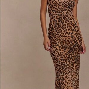 Leopard Print Breanna Strapless Chiffon Maxi Dress Leopard
